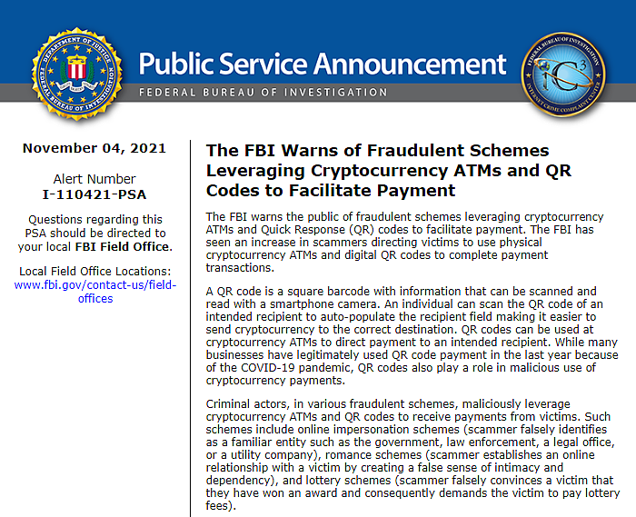 FBI希望大家警惕一种涉及加密货币ATM的电汇诈骗 - 2