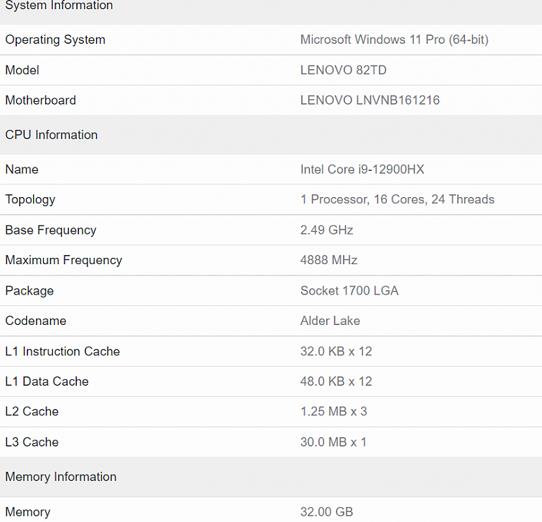 英特尔酷睿 i9-12900HX 在 Geekbench 确认：首款 16 核笔记本电脑 CPU，搭载于联想游戏本 - 2