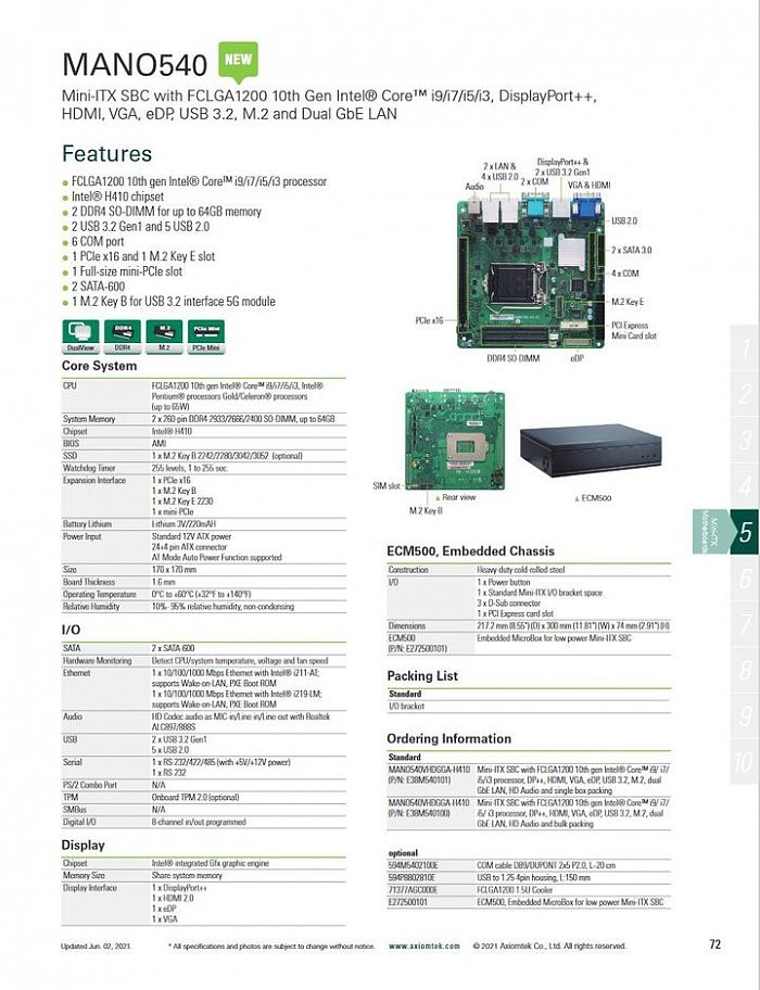 [图]艾讯推出工业主板MANO540：采用FCLGA1200的Mini-ITX SBC - 6