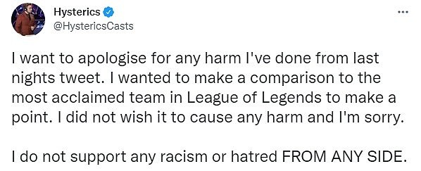 LPL英文流解说致歉：不支持任何一方的种族歧视和仇恨言论 - 1