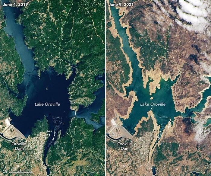 美国加州遇1976-77年以来最严重旱灾 卫星图显示当地水库对比情况 - 1