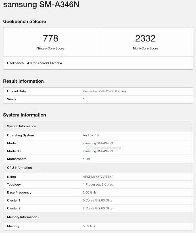 三星 Galaxy A34 现身跑分库：6GB 内存 + 联发科天玑 1080 处理器 - 2