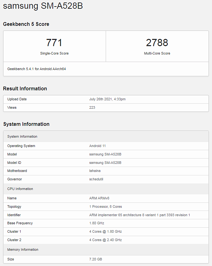 Geekbench曝光Galaxy A52s规格：升级骁龙778G芯片组 - 2