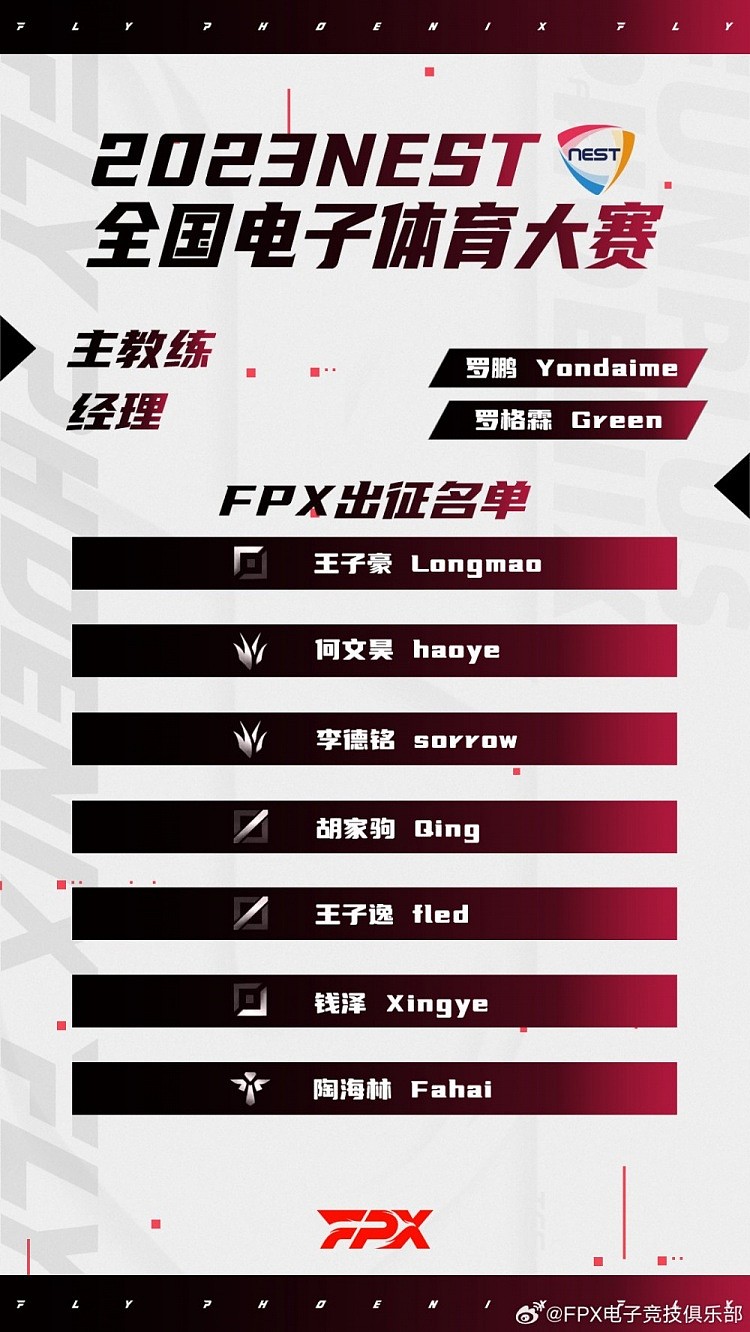 FPX发布NEST出征名单：Haoye、Qing带队 - 1