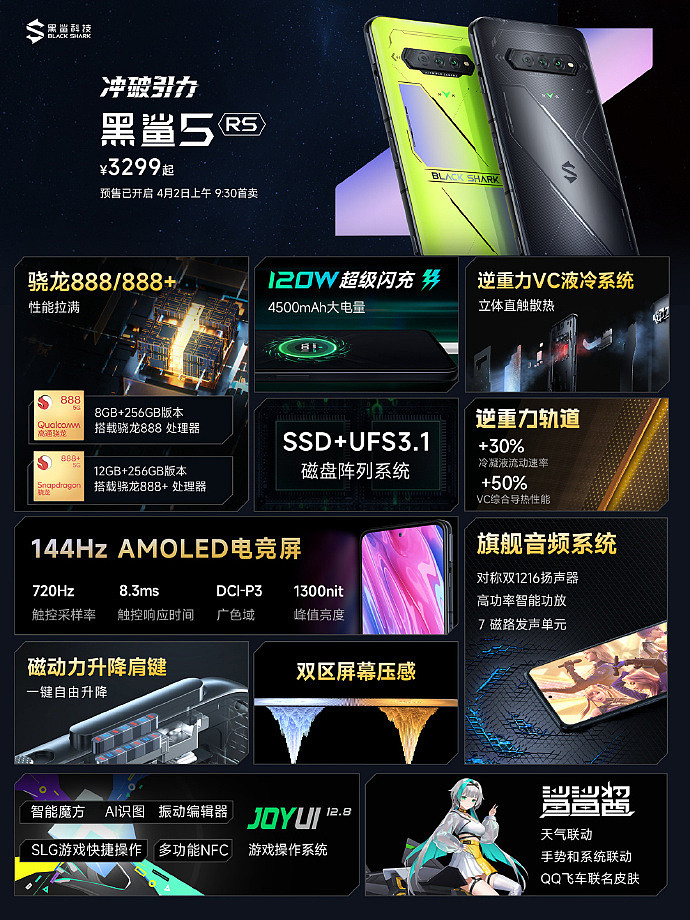 2799 元~5999 元，黑鲨 5 / Pro / RS / 中国航天版游戏手机正式发布：集齐骁龙 870/888/888+/8 Gen 1 芯片，144Hz OLED 屏幕，120W 满血快充 - 3