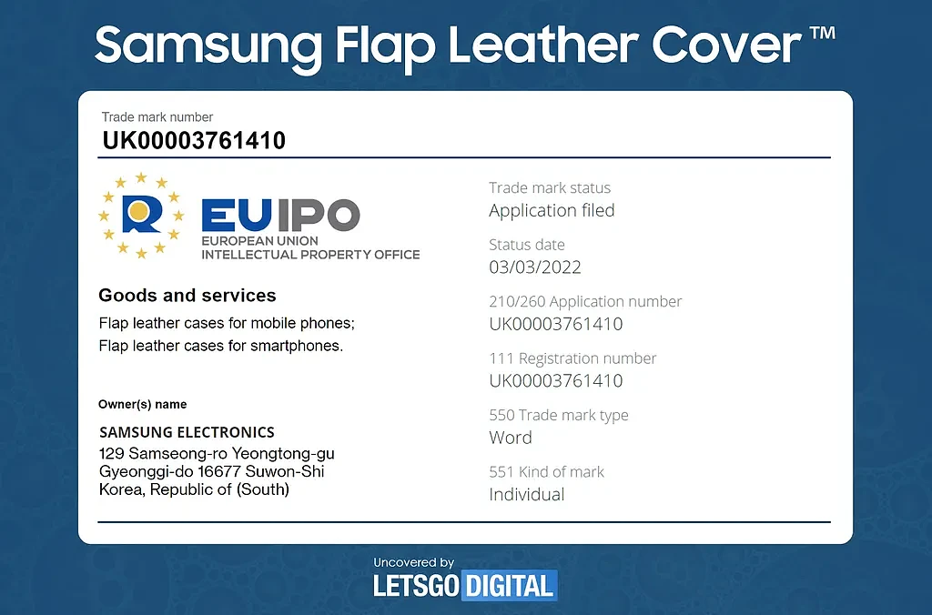 三星申请Flap Leather Cover商标：手机翻盖皮套 - 2