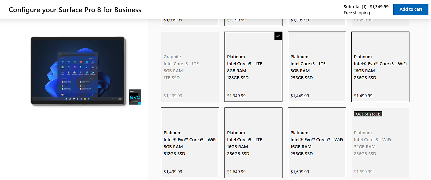 微软 Surface Pro 8 推出 4G LTE 版，售价 1349 美元起 - 2