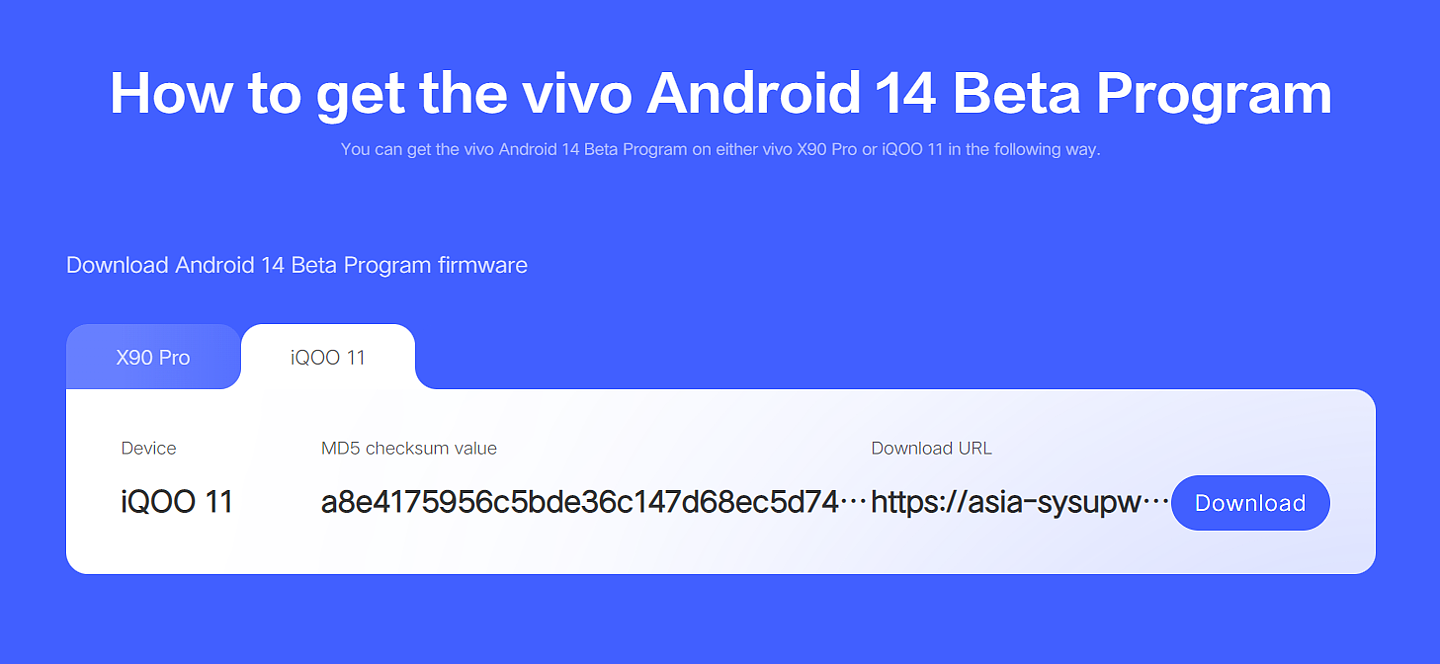 iQOO 11 和 vivo X90 Pro 手机首批适配 Android 14 Beta 版系统，升级包开放下载 - 2