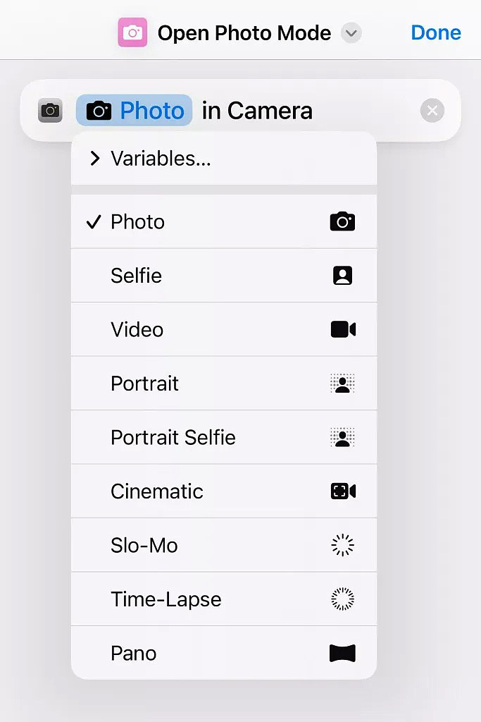 苹果 iOS 17 新特性：通过捷径可直接启用 9 种相机模式 - 3
