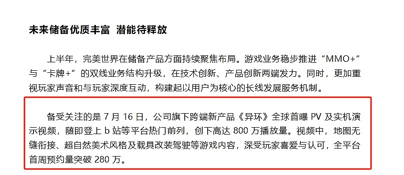 完美世界2024上半年年度报告：营收27.60亿,归母净利润亏损1.77亿 - 2