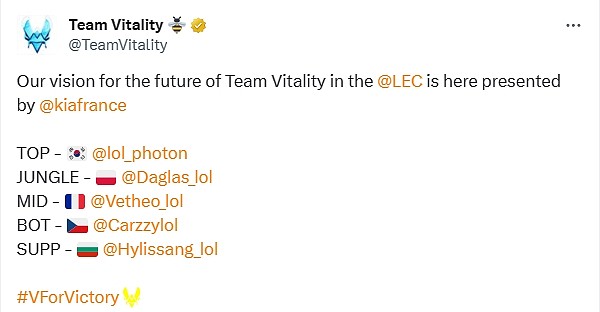 欧洲LEC赛区VIT官宣新赛季阵容：海里桑、Carzzy加盟，Mac主教练 - 2