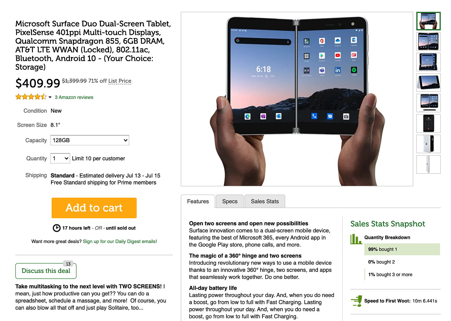 有海外电商将微软Surface Duo手机标出零头价 低至409.99美元 - 1