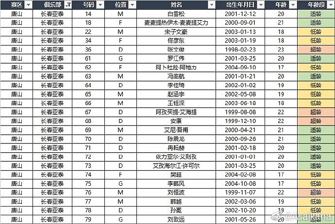 中超各队+U18国足U21联赛名单：高天意、侯永永、何小珂在列 - 8