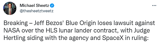 美联邦法官驳回蓝色起源就SpaceX登陆器合同对NASA提起的诉讼 - 2