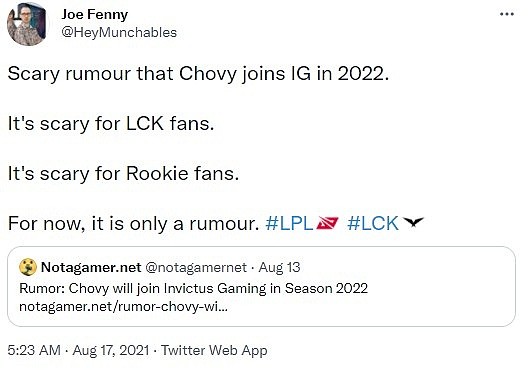 英文流解说Munch：Chovy在2022年加入iG是一则可怕的流言 - 1