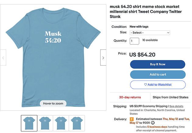 “马斯克54.20”收购推特纪念T恤在eBay上线 - 1