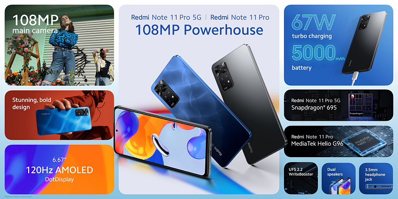 Redmi Note 11 Pro / Pro 5G 海外发布，分别搭载联发科 Helio G96 和高通骁龙 695 - 1
