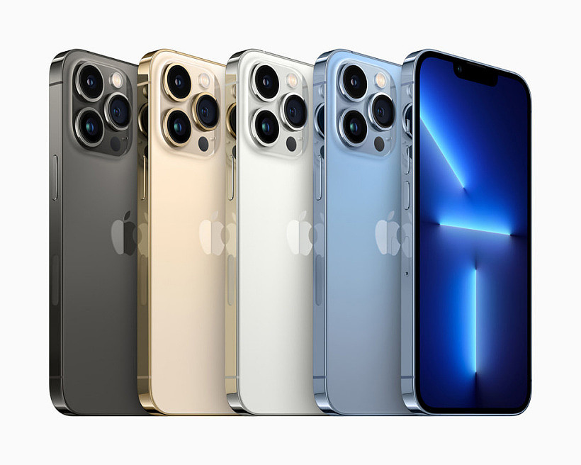 iPhone 13 Pro 有石墨色、金色、银色和山脉蓝。