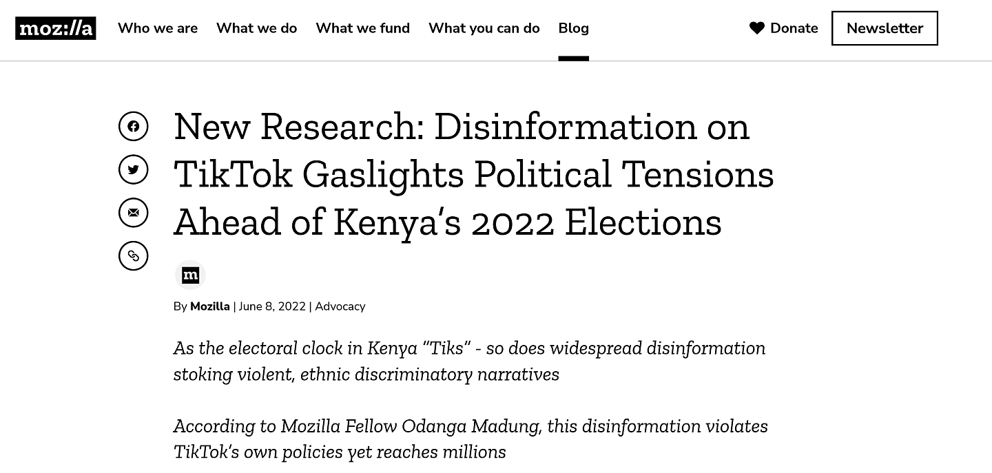 研究：TikTok的虚假信息传播在肯尼亚大选前加剧了政治紧张局势 - 1