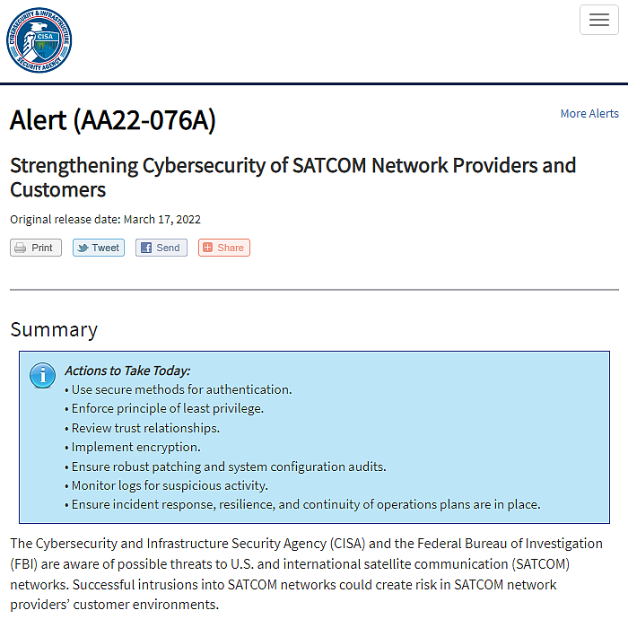 CISA与FBI在Viasat网络攻击后发出警告 美国卫星通讯亦面临安全威胁 - 1