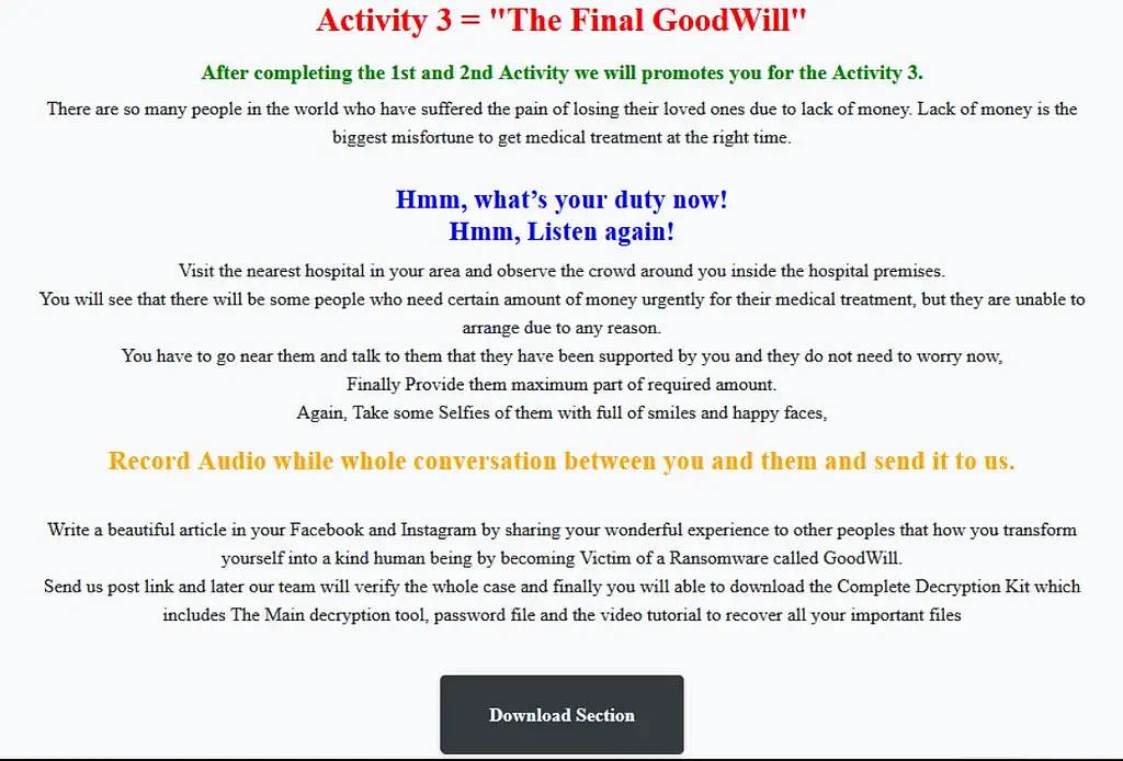 奇特的GoodWill勒索软件：要做三件善事才能解锁你的数据 - 4