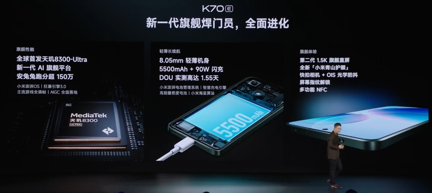 1799 元起，小米 Redmi K70E 手机限时优惠 200 元：天玑 8300-Ultra 处理器 / 5500mAh 电池 - 5