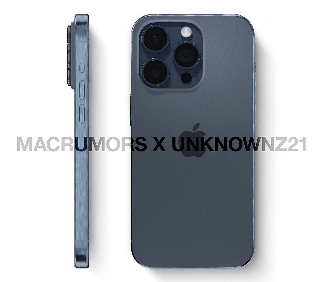 苹果 iPhone 15 Pro 系列手机渲染图曝光：独特的深蓝色外观搭配钛合金边框、窄边框 + Type-C 接口 - 1