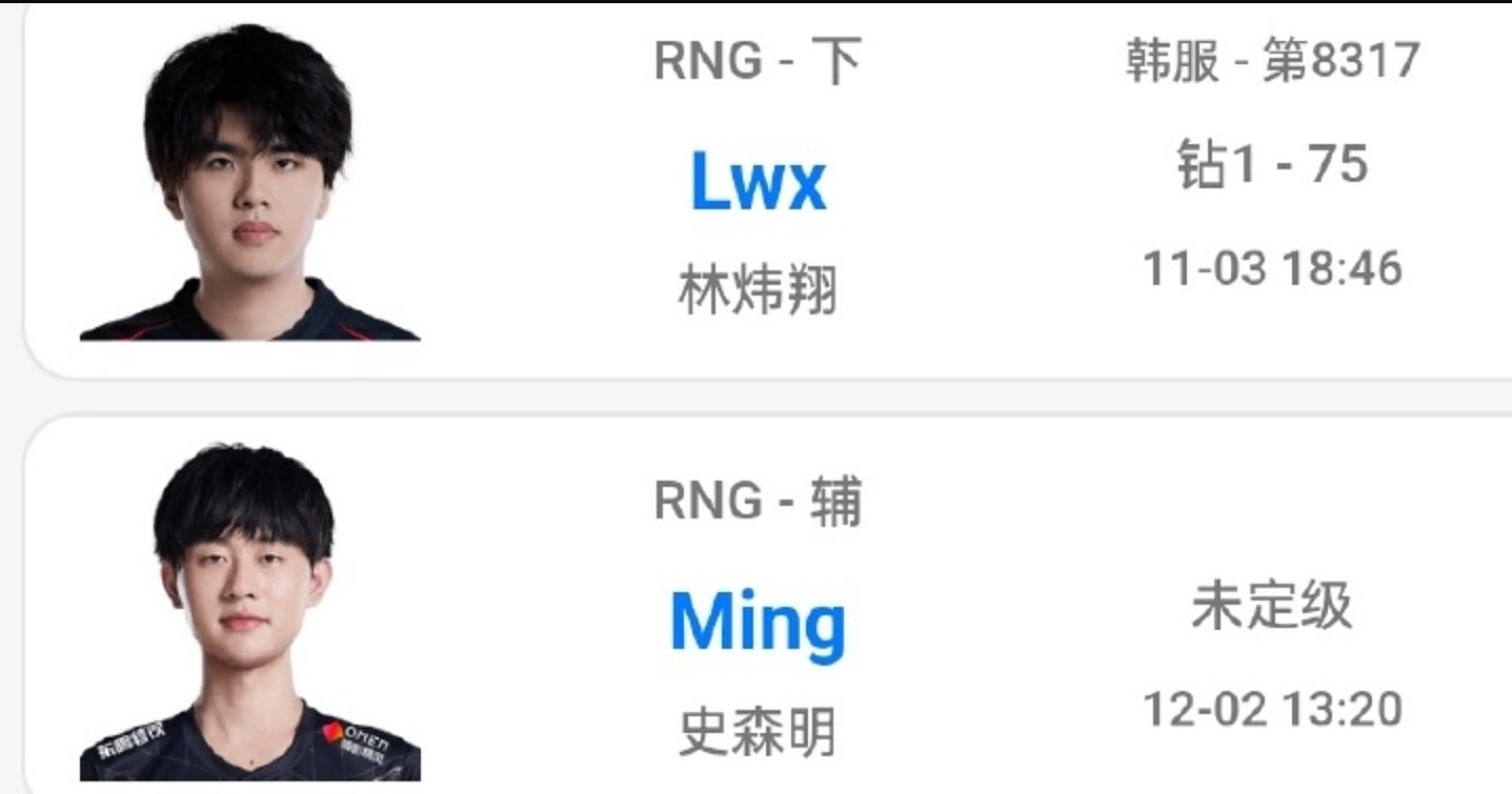 RNG终于有冠军AD了！OBGG选手信息更新：Lwx加盟队伍搭档Ming - 2