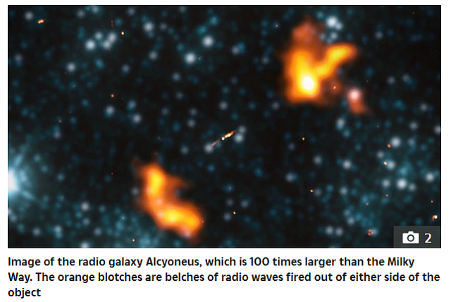 射电星系 Alcyoneus 的图像（报道截图）