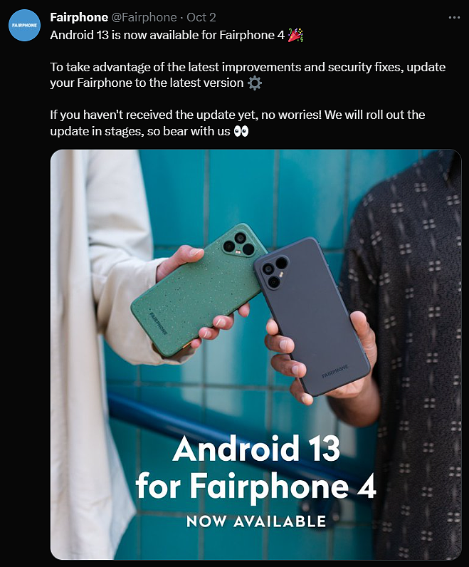 Fairphone 4 手机获推 Android 13 更新 - 1