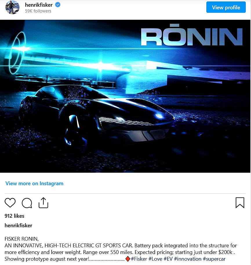 Fisker预告新Ronin电动GT汽车：将有550英里续航能力 - 2