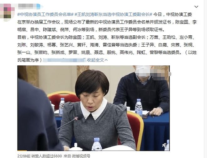 中视协演员工作委员会名单公布 王凯刘涛靳东当选副会长
