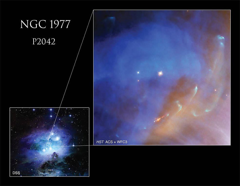 延伸11多万亿英里：哈勃在NGC 1977中发现脉冲式恒星喷流 - 3