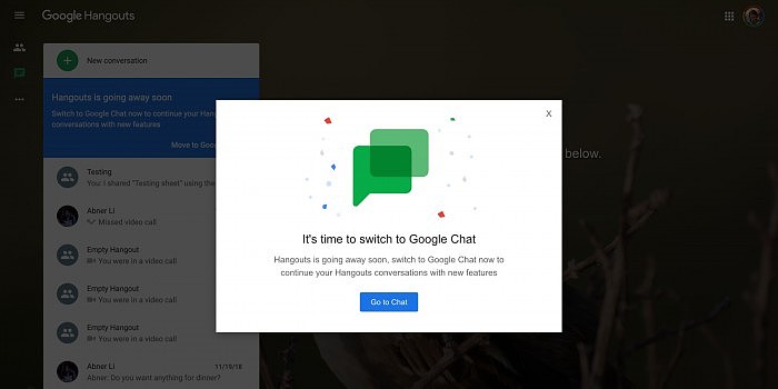 Google向Hangouts免费用户发出提醒 要求尽快改用Google Chat - 1
