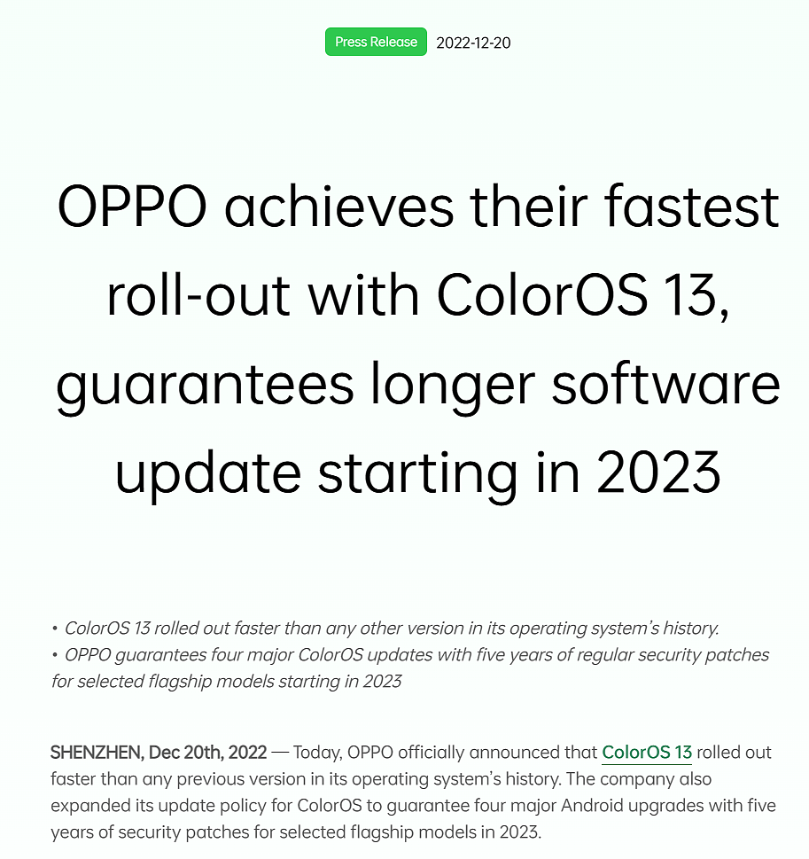 OPPO 将为海外部分手机提供 4 次主要的 ColorOS 更新和 5 年安全补丁 - 1