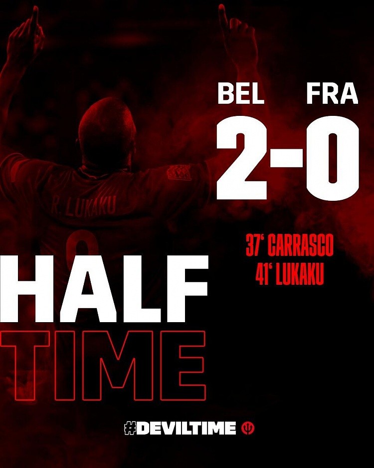 半场-卡拉斯科卢卡库连入两球 比利时2-0领先法国 - 1