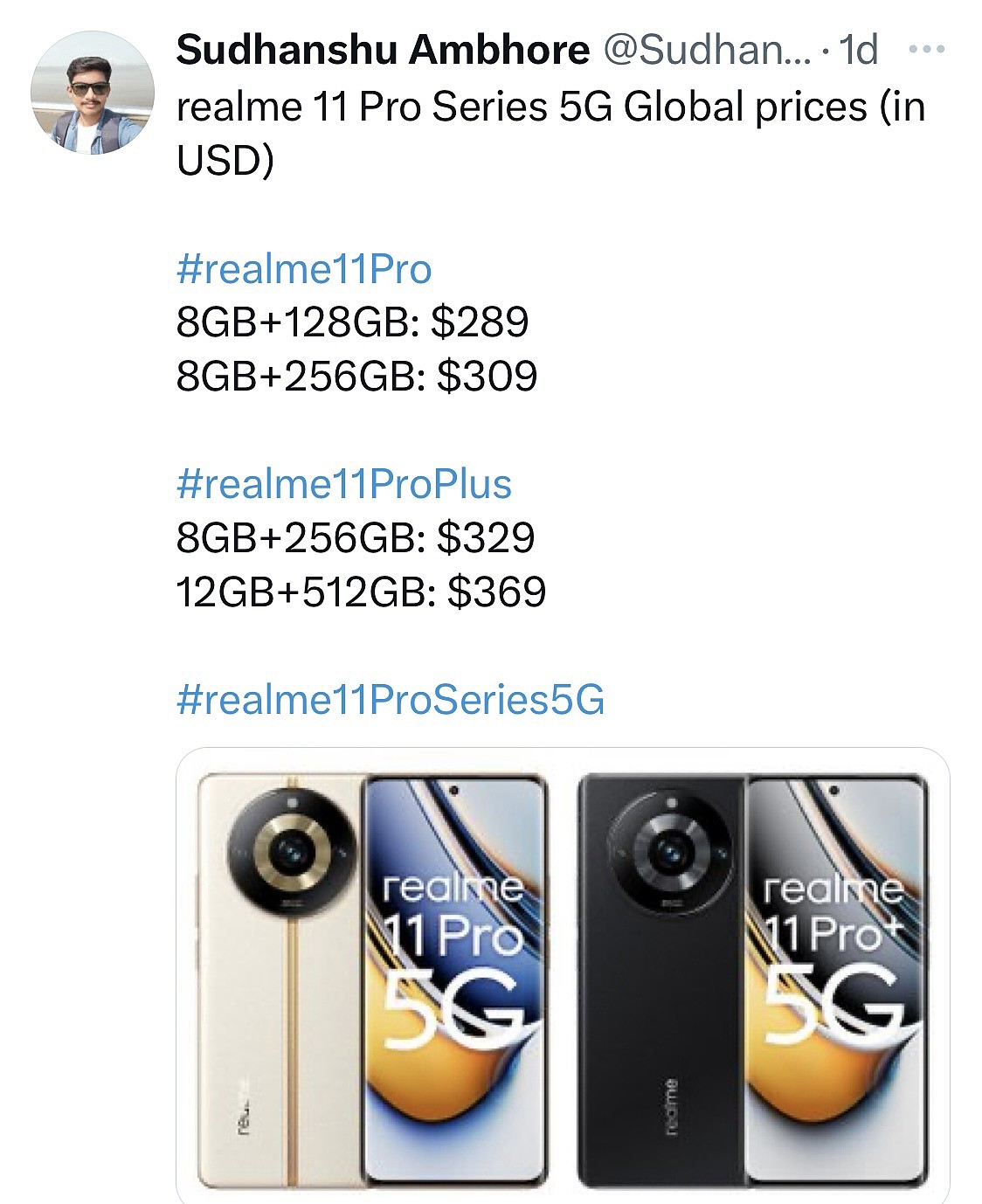 realme 11 Pro 手机海外版价格曝光：8GB+128GB 存储配置可选，289 美元起 - 1