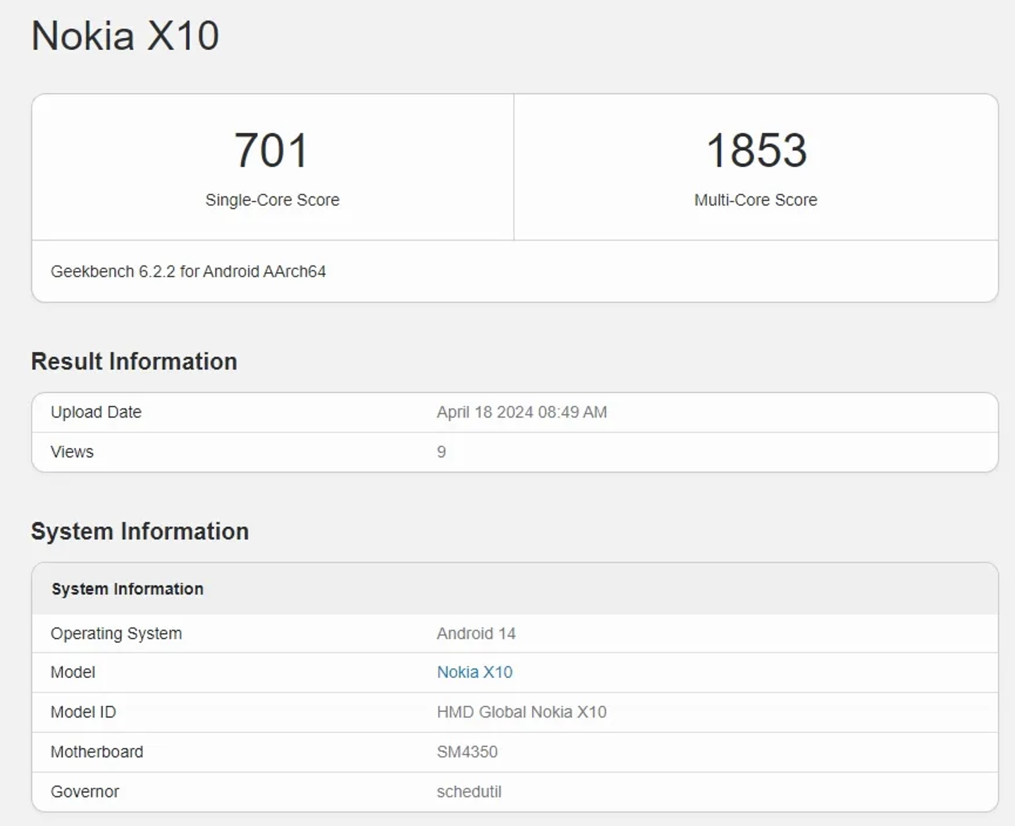 跑分信息显示 HMD Global 正为诺基亚 X10/20 两款手机测试安卓 14 更新 - 1