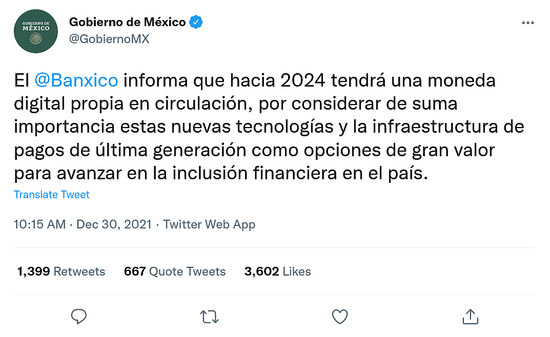 墨西哥政府确认计划在2024年前发行CBDC - 1