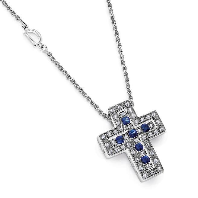 DAMIANI經典Belle Epoque美好年代藍寶石十字架項鍊，20萬3500元。（DAMIANI提供）