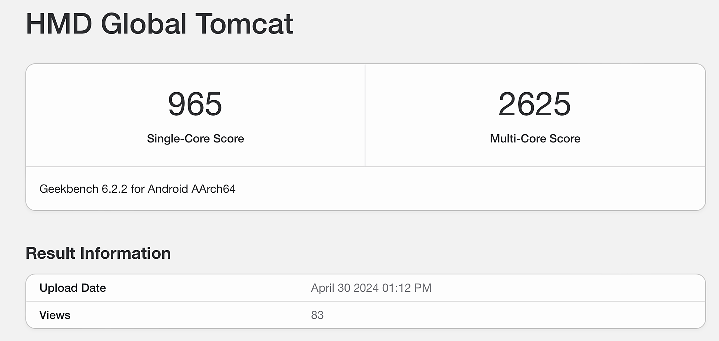 终于用上骁龙 7s Gen 2，HMD Global“中高端”自有品牌手机 Tomcat 现身跑分库 - 1