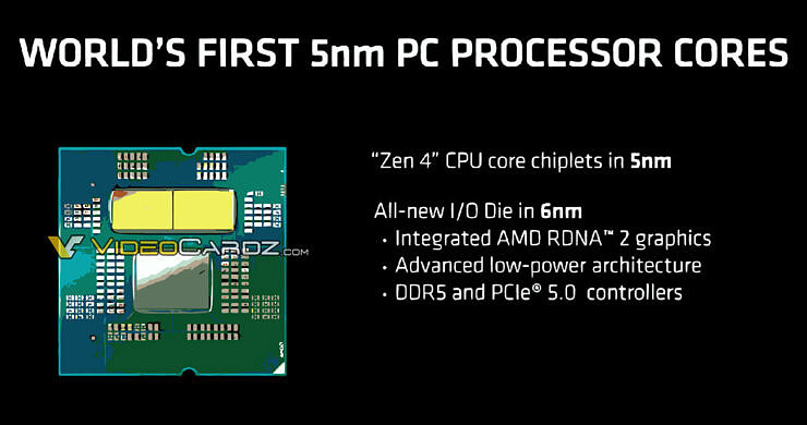 采用全新 Zen 4 核心架构的 AMD Ryzen 7000 台式机 CPU 将于今年秋季在 AM5 平台上推出。（图片来源：Videocardz）