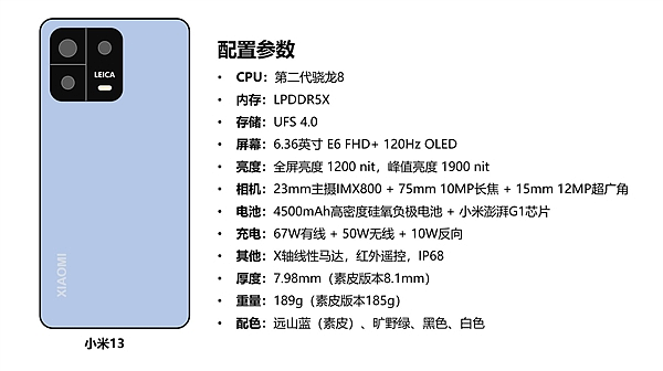 小米13详细配置曝光