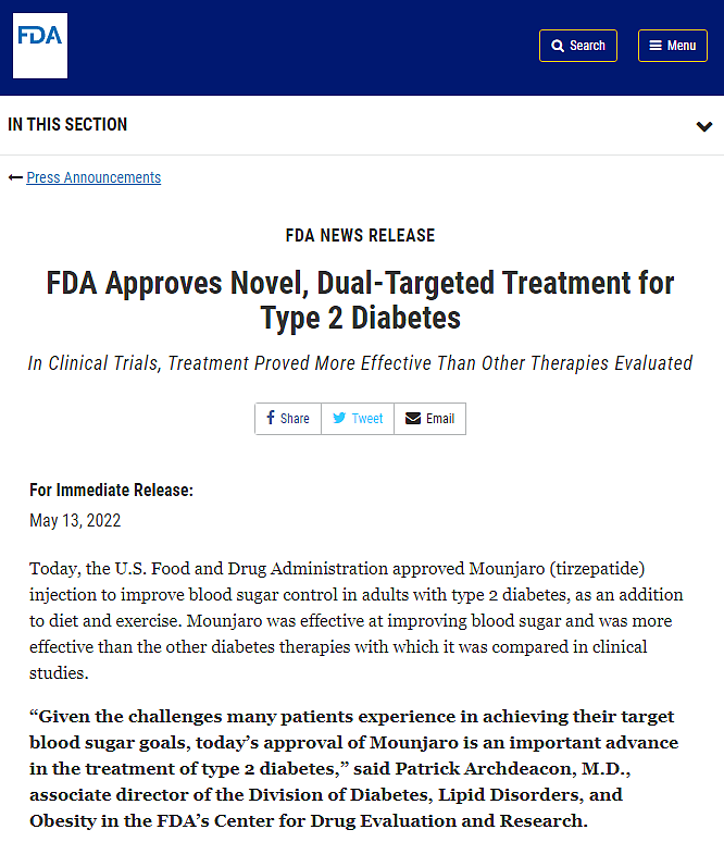 FDA批准了具有抗肥胖潜力的Lilly糖尿病新药 - 1