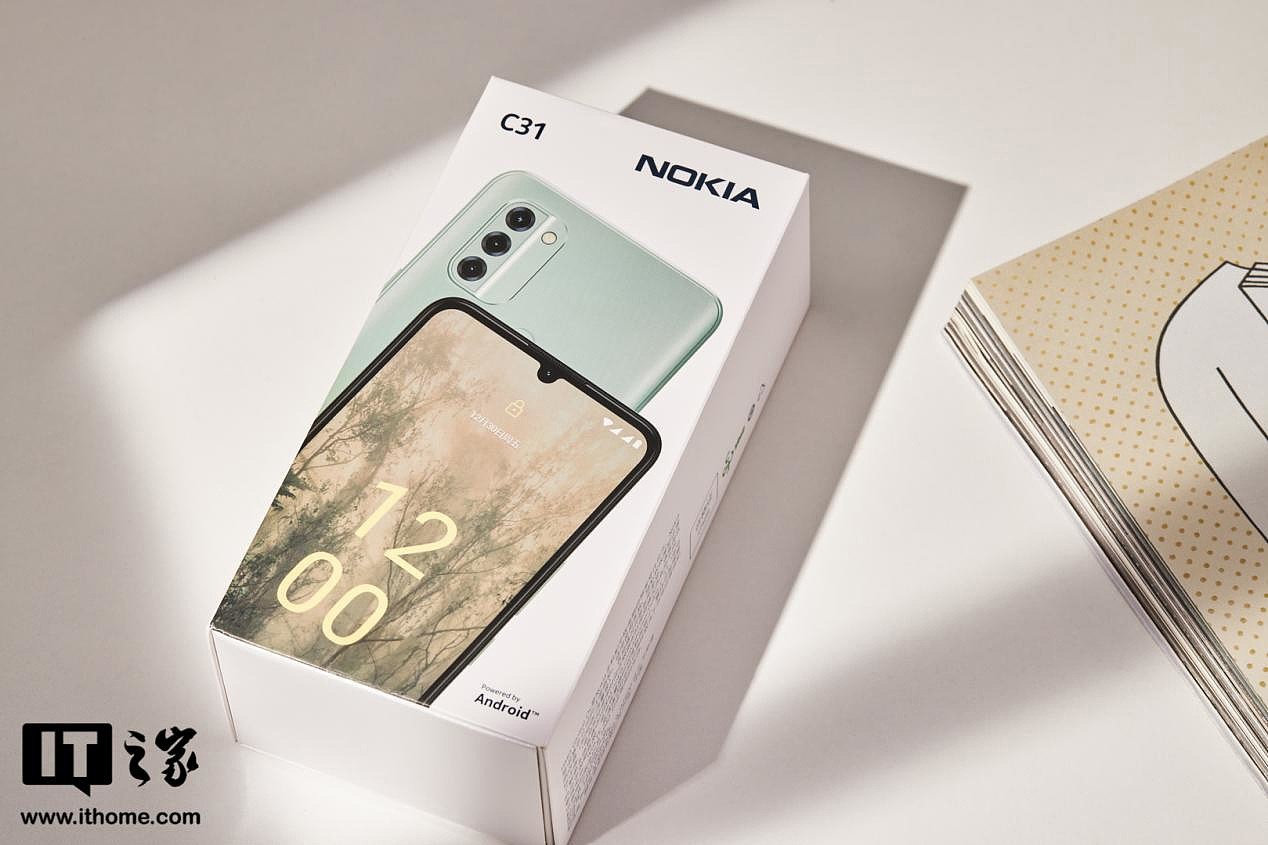 【IT之家开箱】诺基亚 C31 手机图赏：薄荷 3D 水波纹，百元清新北欧风 - 1