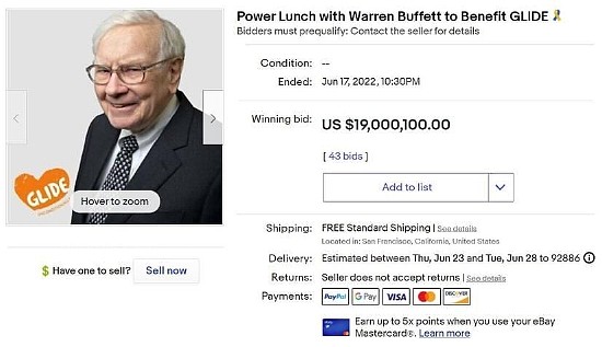 最后一顿巴菲特慈善午餐拍卖以1900万美元成交 远超此前纪录 - 1