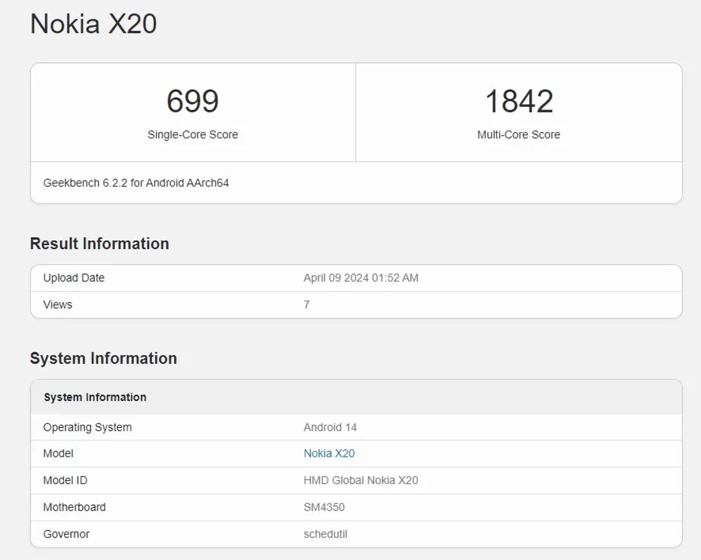 跑分信息显示 HMD Global 正为诺基亚 X10/20 两款手机测试安卓 14 更新 - 2