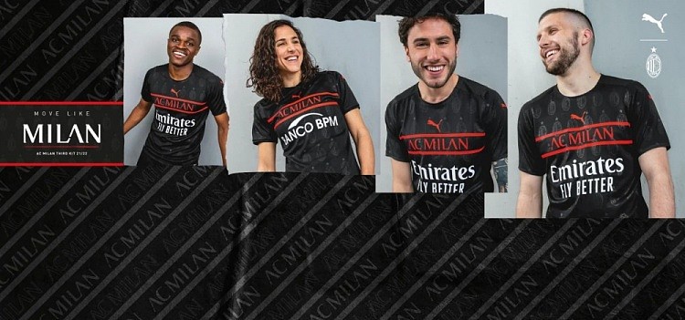 AC米兰发布新赛季第三球衣：黑底搭配红白字体，队名印在胸前