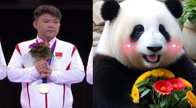 网友分享xinq摘金时刻趣图：怎么越看越像大熊猫？ - 1