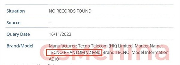 传音 Tecno Phantom V2 Fold 折叠屏手机曝光，现身 IMEI 数据库 - 2